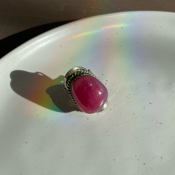 Hot Pink Agate statement ring adjustable from Argentina all size - Picture 10 of 11